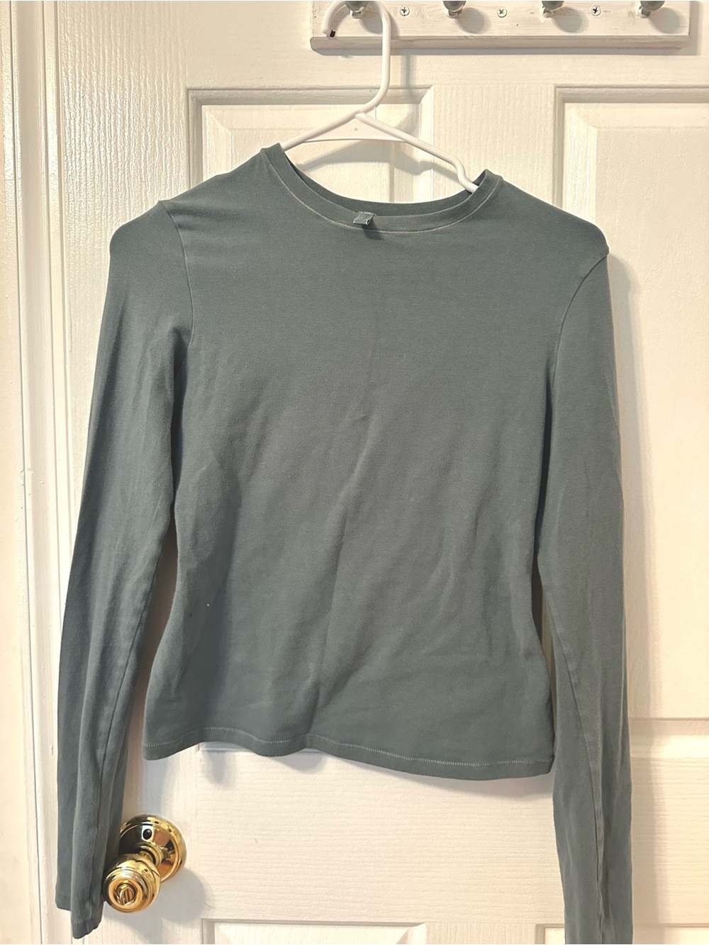 Skims cotton Long-Sleeve Crewneck Top in Sage Green